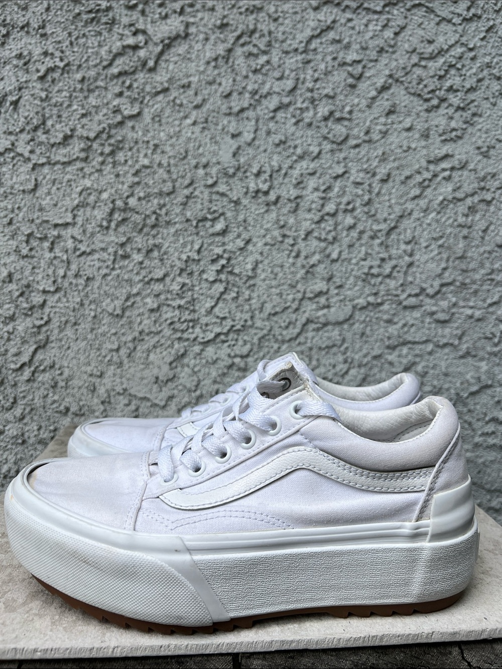 Vans Classic White Canvas Stacked Platform Sneakers Shoes 6.5